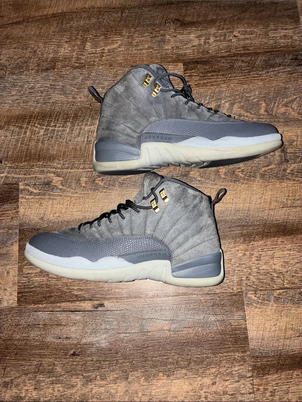 Wolf Grey 12s Jordan Men’s Mid-Top Athletic Sneakers in Gray with Black Accents